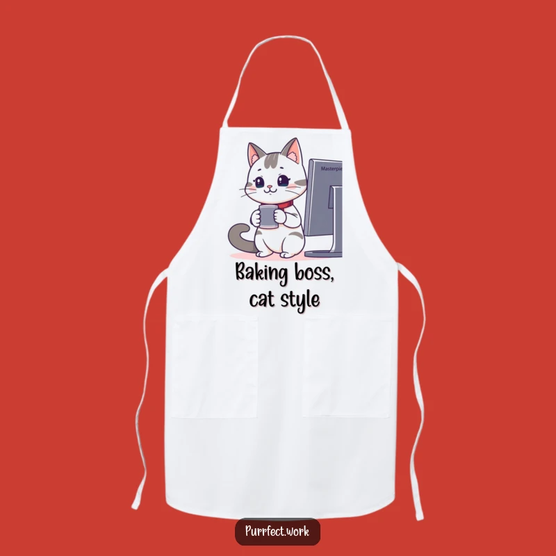 Funny Office Cat Apron - Attentive Chef Feline Kitchen Wear