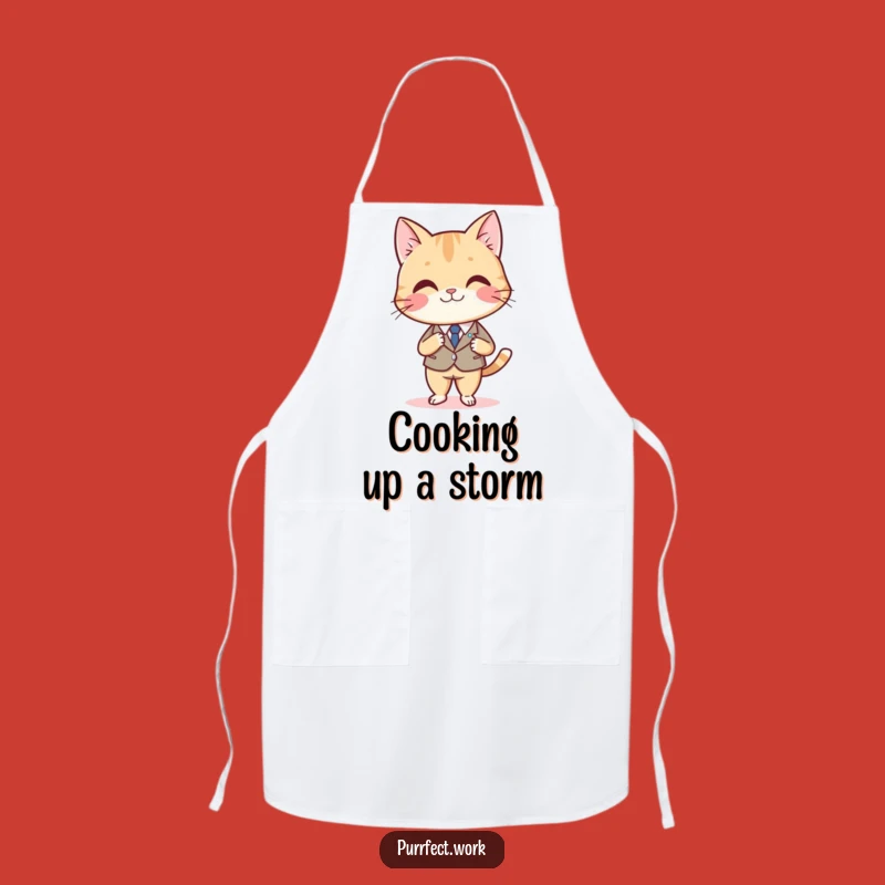 Funny Cat Boss Apron: Dapper Feline in Suit, Kitchen Command Center