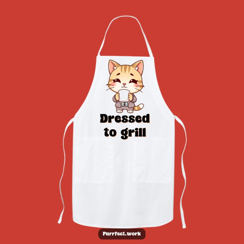 Funny Boss Cat Apron: Chef Cat in Suit Serving Coffee, Perfect Funny Gift!