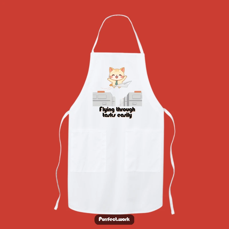 Funny Cat Tie Pilot Apron: Joyful Feline Soaring, Kitchen Humor for Chefs