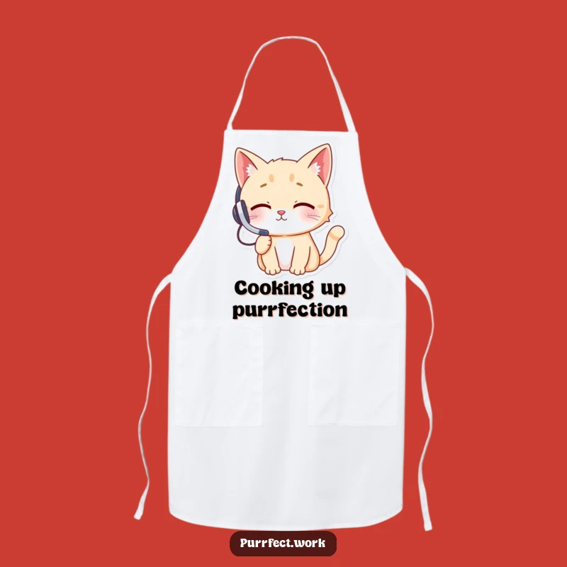 Funny Cat Headset Apron: Cheeky Cook Feline On the Phone, Hilarious Kitchen Essential