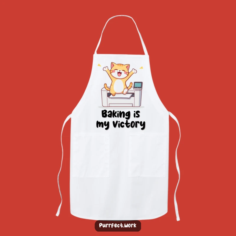Funny Cat Printer Leap Apron: Joyful Cook's Celebration, Hilarious Kitchen Accessory