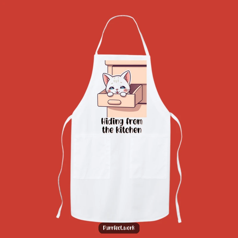 Funny Peek-a-Boo Cat Apron: Chef Cat Hiding in Drawer, Perfect Funny Gift!