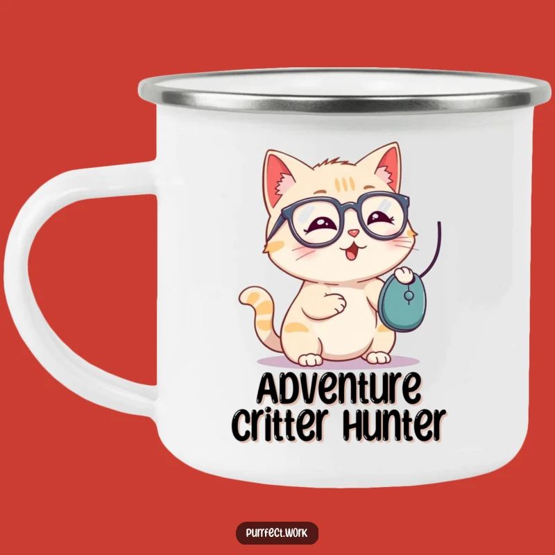 Funny Cat Glasses Camping Mug - Playful Mouse Batting Outdoor Drinkware