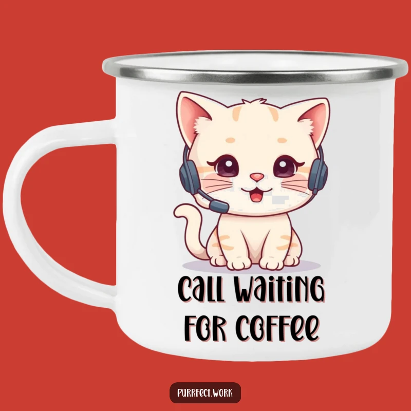 Funny Cat Agent Camping Mug - Headset Phone Camp Gift