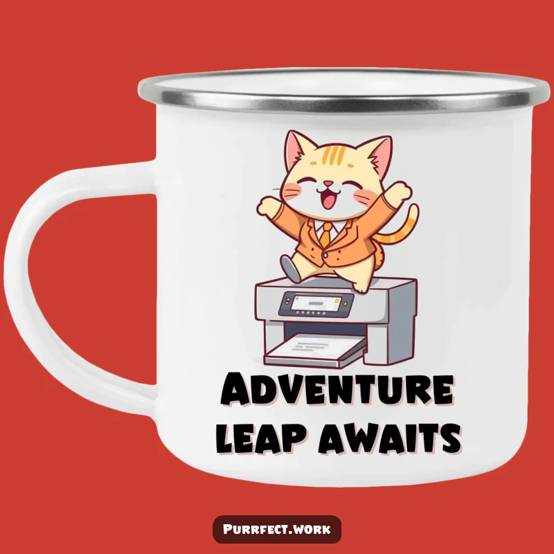 Funny Cat Suit Printer Camping Mug: Hilarious Companion for Professional Adventures