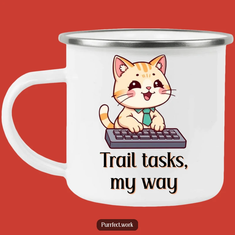 Funny Office Cat Camping Mug - Busy Feline Adventure Fuel Gift