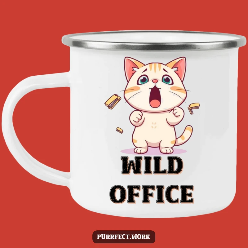 Funny Stapler Cat Camping Mug: Office Juggler, Perfect Gift for Work Trips