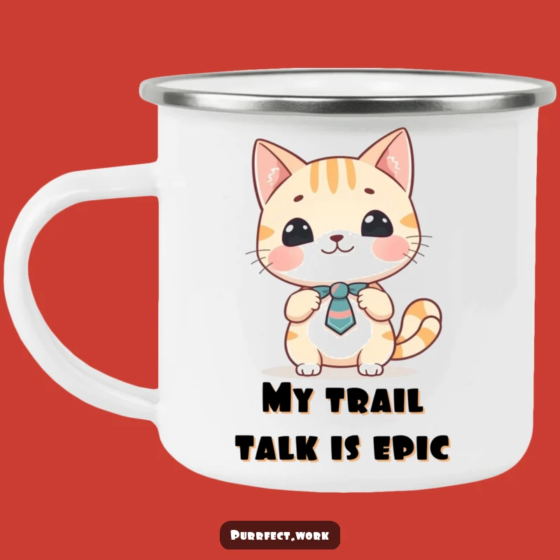 Funny Cat Presentation Camping Mug: Feline Speaker Inspires with Tie