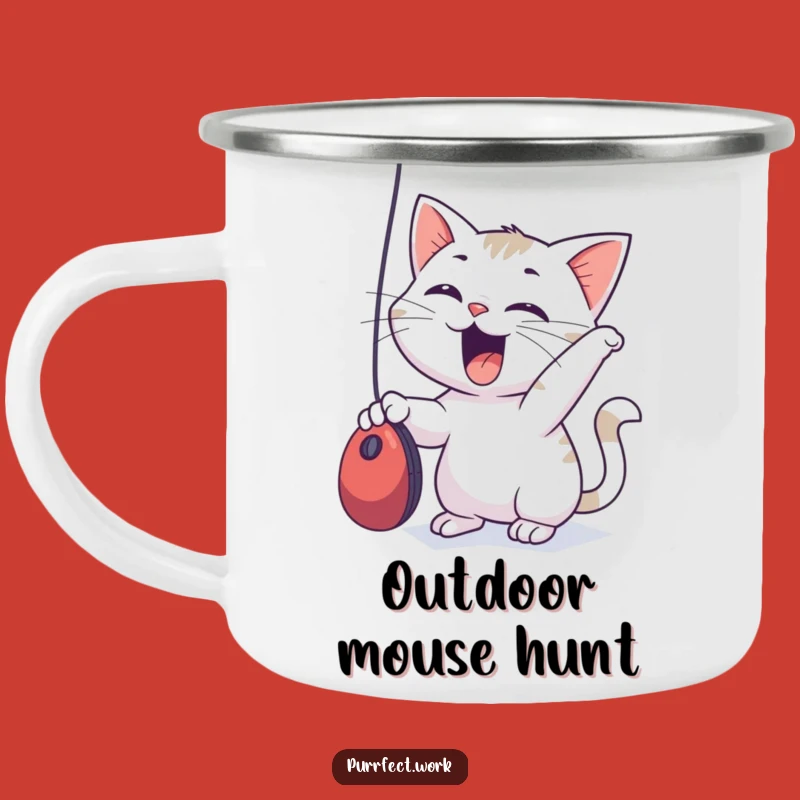 Funny Cat Mouse Chase Camping Mug - Durable Pet Cartoon Cup Gift