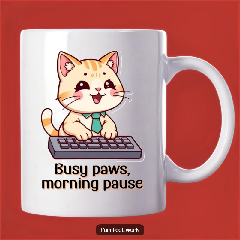 Funny Office Cat Typist Mug - Busy Feline Work Humor Gift