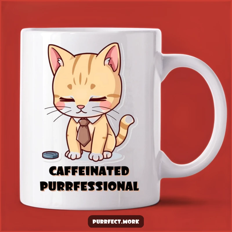 Funny Focused Cat Tie Mug - Diligent Feline Work Humor Gift