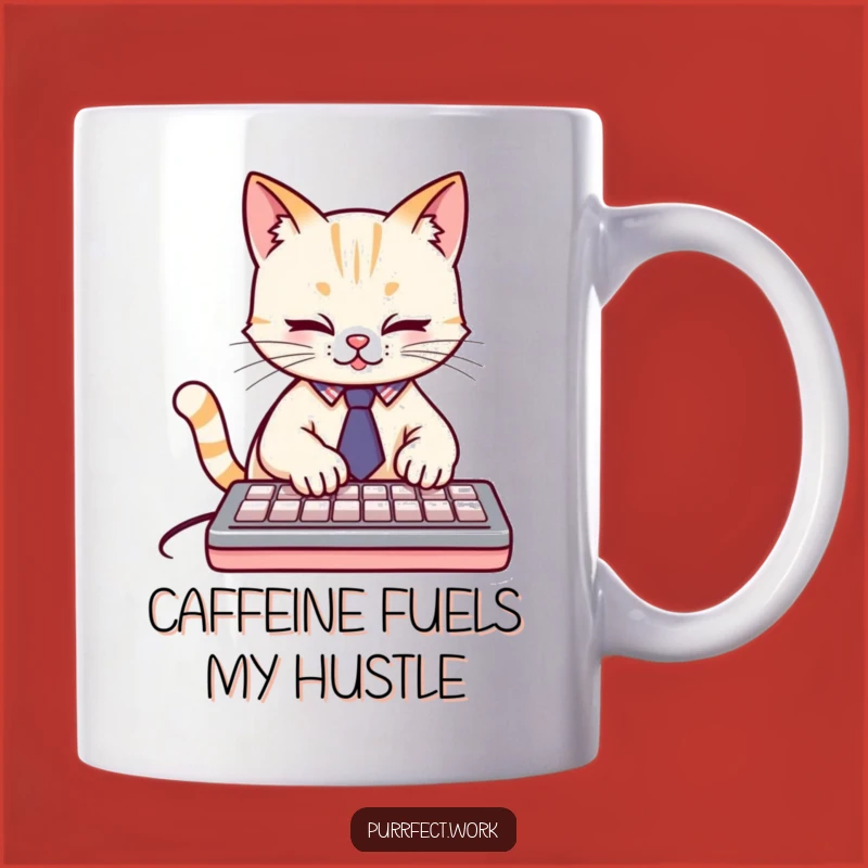 Funny Busy Cat Typist Mug: Adorable Feline in Tie, Hilarious Gift for Workaholics