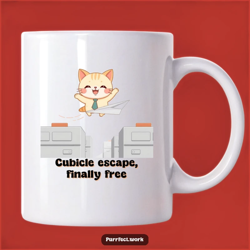 Funny Cat Tie Pilot Mug: Joyful Feline Soaring Over Cubicles, Perfect Office Gift