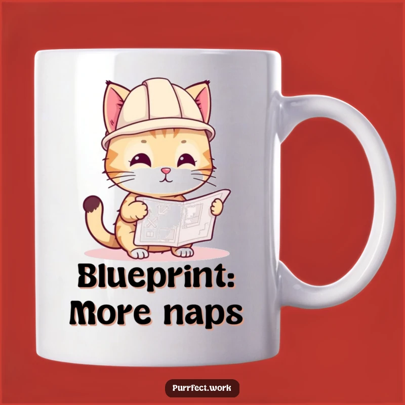 Funny Cat Hard Hat Mug: Playful Builder Cat with Blueprint, Construction Gift