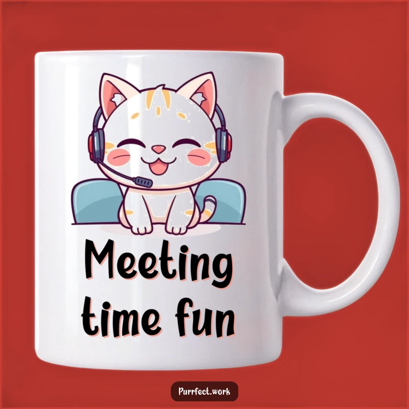 Funny Cat Meeting Mug: Grinning and Grooving in Virtual Calls