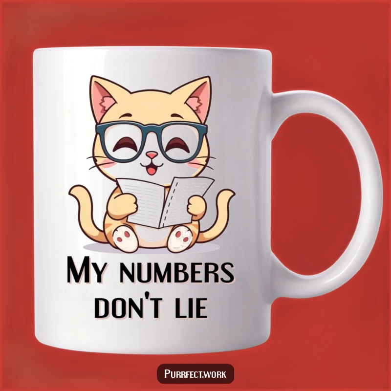 Funny Cat Nerd Mug: Intellectual Feline Reading Spreadsheet, Perfect Gift for Bookworms