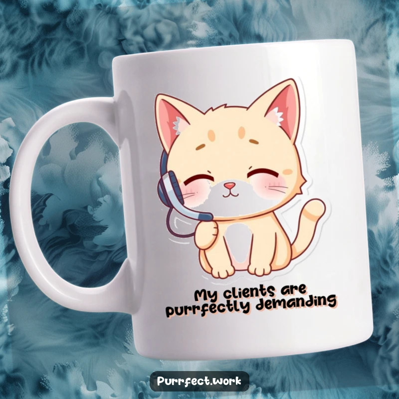 Funny cat wearing a tiny headset talking animatedly on a retro phone, looking busy and sassy, perfect for tech lovers.