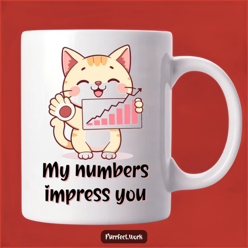 Funny Proud Cat Graph Mug: Happy Feline Achiever, Hilarious Gift for Success Celebrators