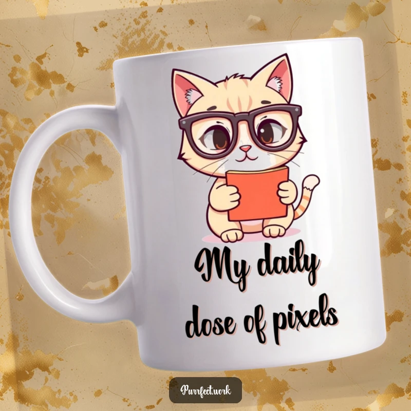 Funny cat with reading glasses staring intently at a computer screen, perfect gift for tech geeks and cat lovers alike.