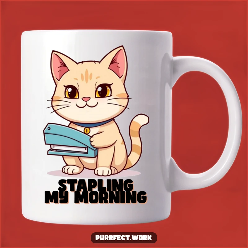 Funny Determined Cat Stapler Mug - Hilarious Office Power Gift for Go-Getters