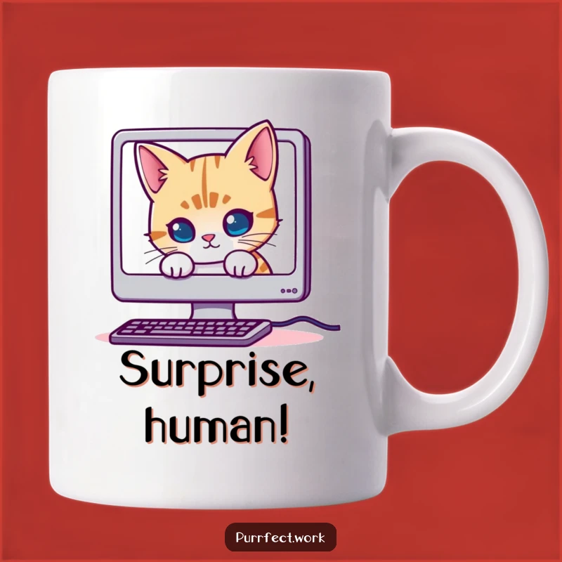 Funny Mischievous Cat Monitor Mug - Perfect Tech Gift for Gamers and Nerds