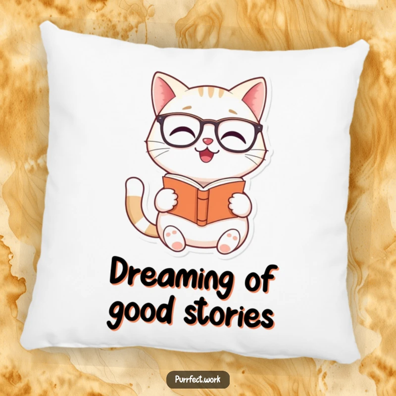 Funny Cat Reader Pillow: A soft pillow showing a cat wearing glasses and reading a small book.