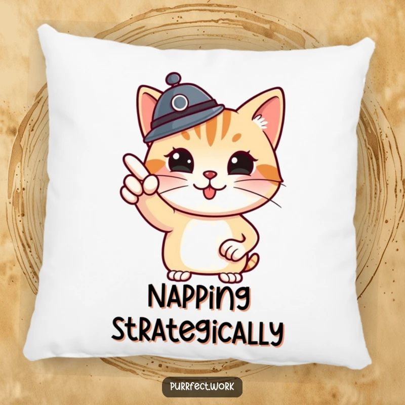 Funny boss cat pillow, plush cushion featuring a cat boss pointing at a whiteboard, comfortable and humorously authoritative.