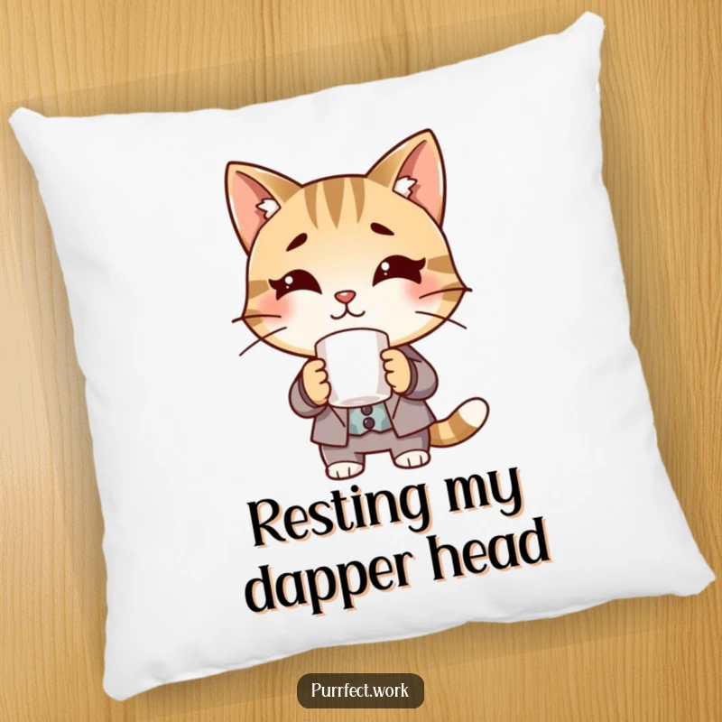 Funny Boss Cat Pillow: A soft cushion featuring a cat in a suit holding a coffee cup.