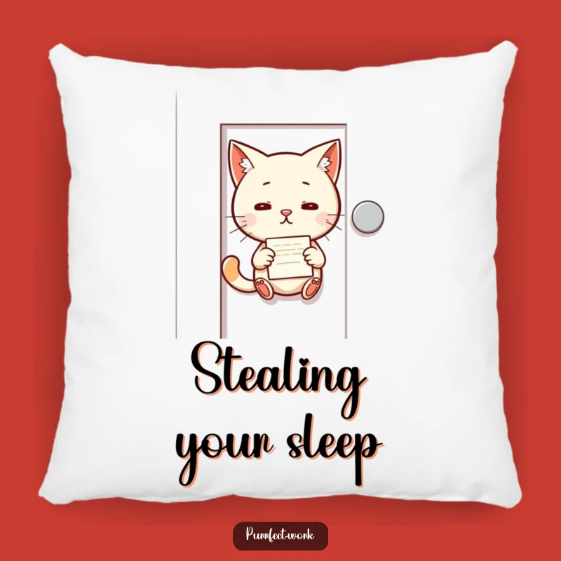 Funny Cat Memo Pillow: Mischievous Cat Slipping Note, Cozy Secret