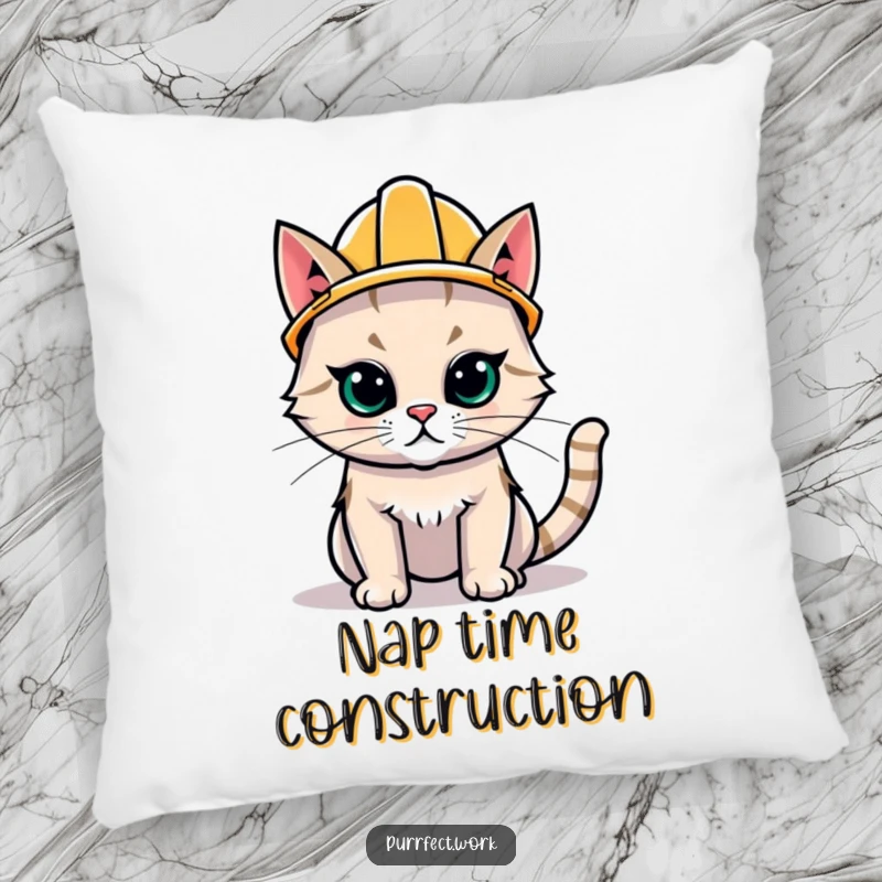 Funny Hard Hat Cat Pillow: A soft cushion featuring a cat wearing a small construction helmet, bringing funny vibes to a room.