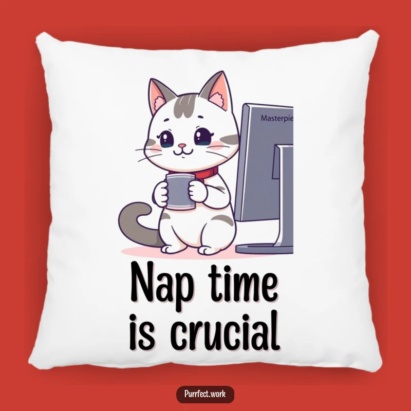 Funny Office Cat Pillow - Cozy Attentive Feline Comfort Cushion