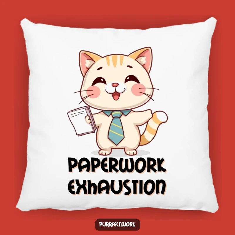 Funny Cat Tie Pillow: Happy Business Cat Presenting Papers, Comfort Decor