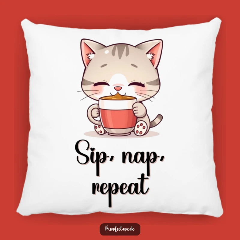 Funny Cat Coffee Pillow: Cozy Up with Morning Joy - Ultimate Comfort Gift!