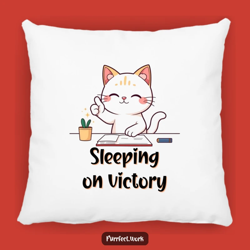 Funny Success Cat Pillow - Cozy Feline Victory Comfort Gift