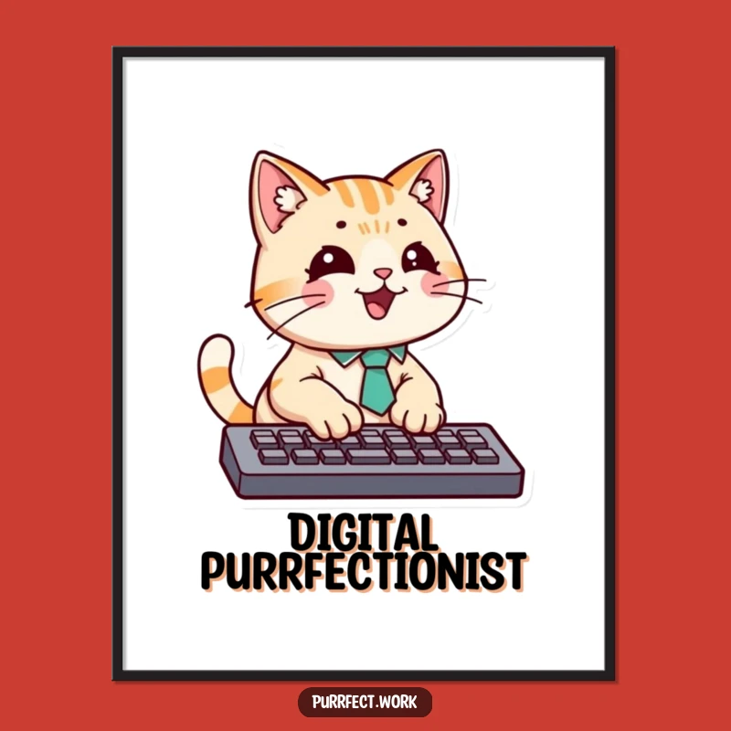 Funny Cat Typing Digital Art - Intense Feline Work Motivation Gift