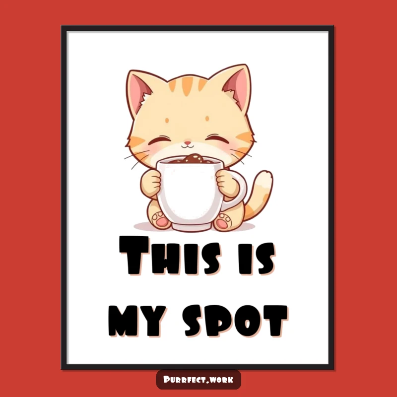 Funny Cat Coffee Digital Art: Cute Feline Sipping Tiny Mug Print, Instant Hilarious Gift