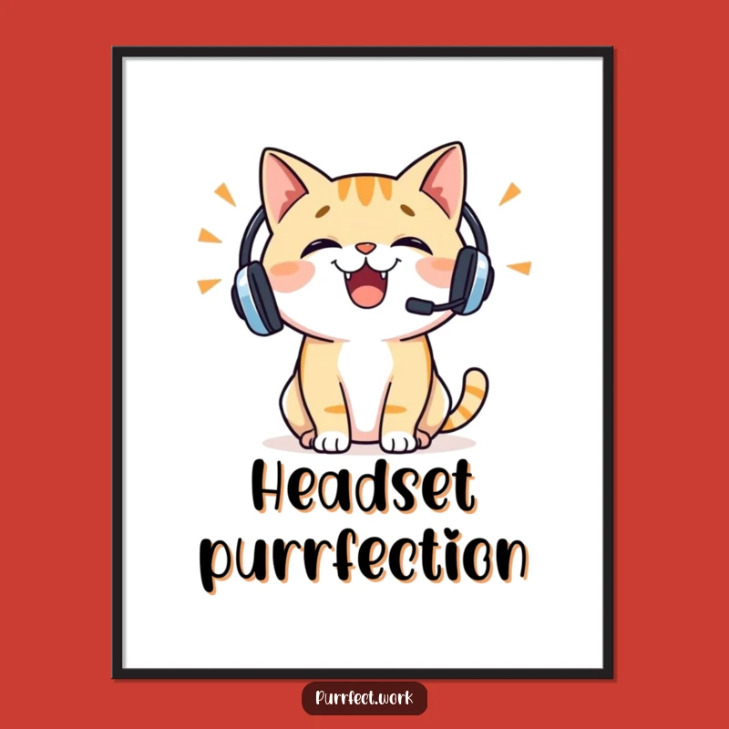 Funny Cat Headset Digital Art Print: Instant Cheer for Your Walls!