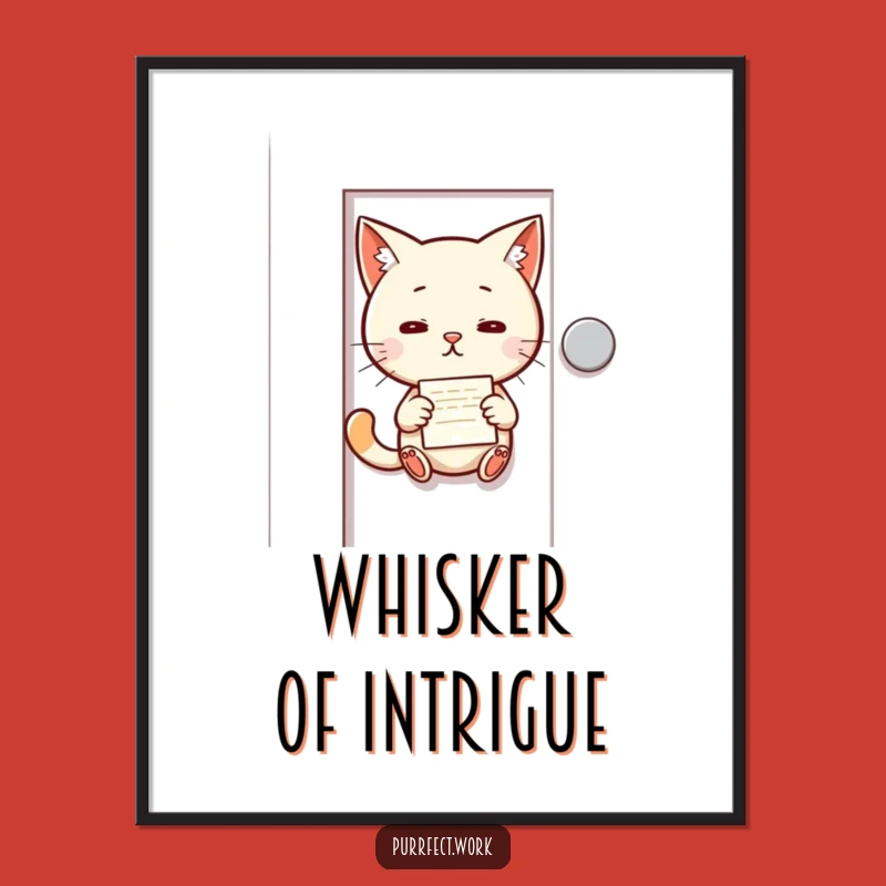 Funny Cat Memo Digital Art: Mischievous Cat Slipping Note, Office Intrigue