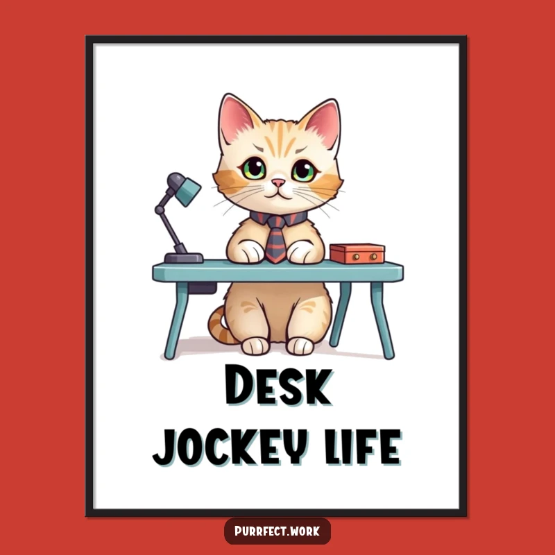 Funny Cat Tie Desk Digital Art - Hilarious Wall Decor for the Professional Feline Fan