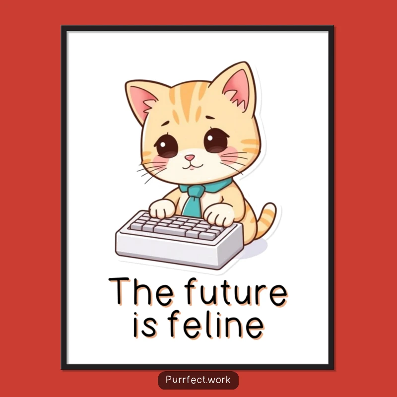 Funny Cat Typist Digital Art: Cute Feline Office Wall Art, Printable Funny Gift!