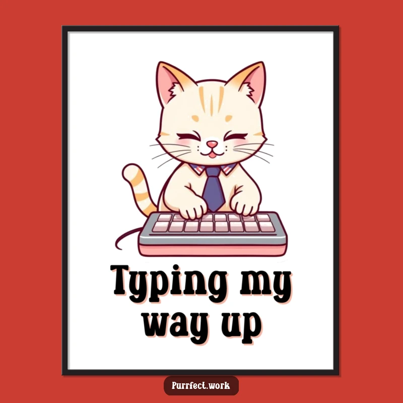 Funny Cat Typist Digital Art: Dapper Feline Image, Hilarious Printable Decor for Offices
