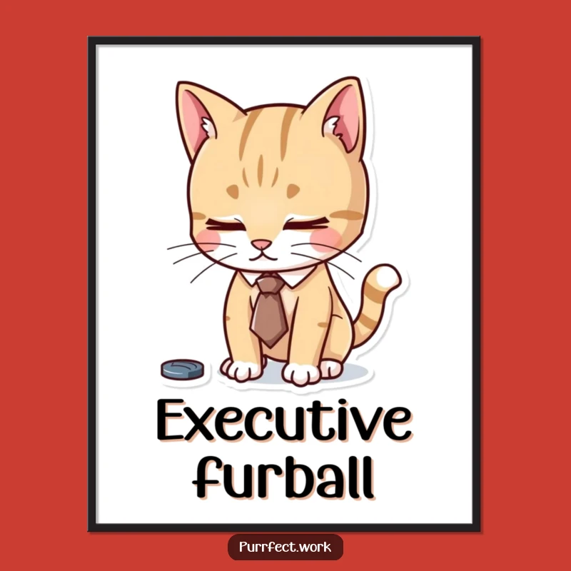 Funny Focused Cat Tie Digital Art - Diligent Office Wall Decor Printable