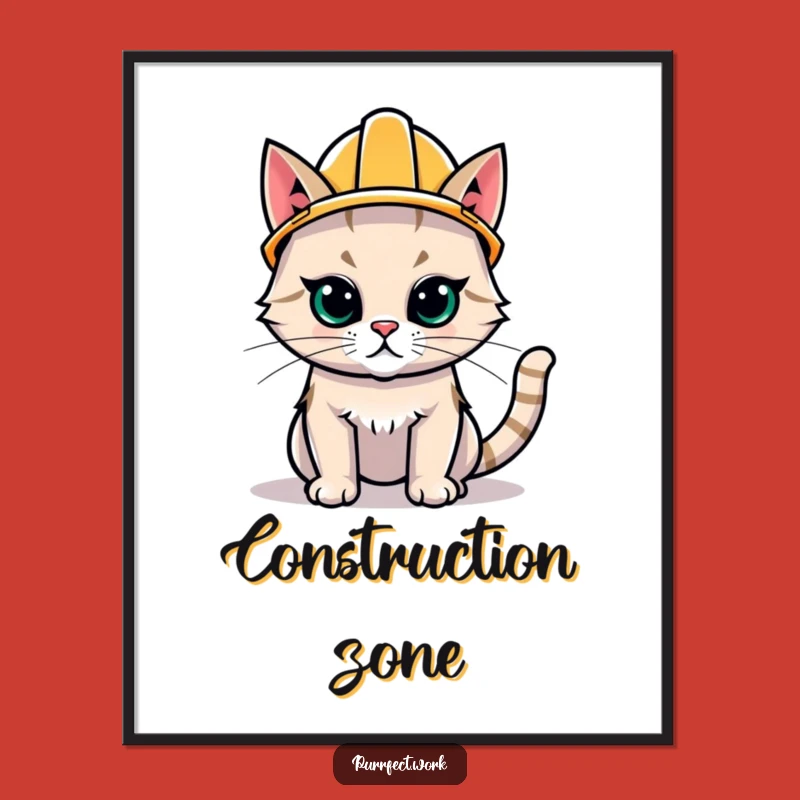 Funny Hard Hat Cat Digital Art - Printable Construction Kitty Poster for Gifts