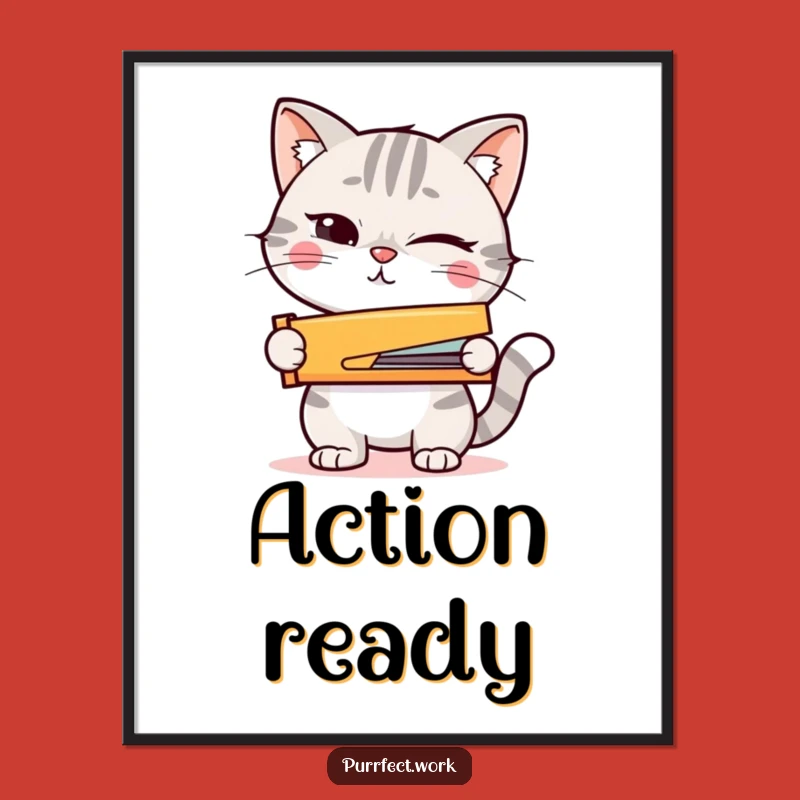 Funny Winking Cat Stapler Digital Art: Instant Action Decor