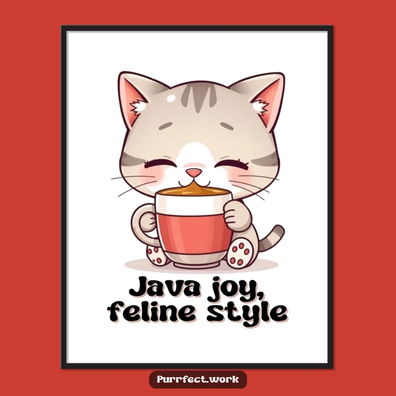 Funny Cat Coffee Digital Art Print: Happy Vibes for Your Walls - Instant Gift!