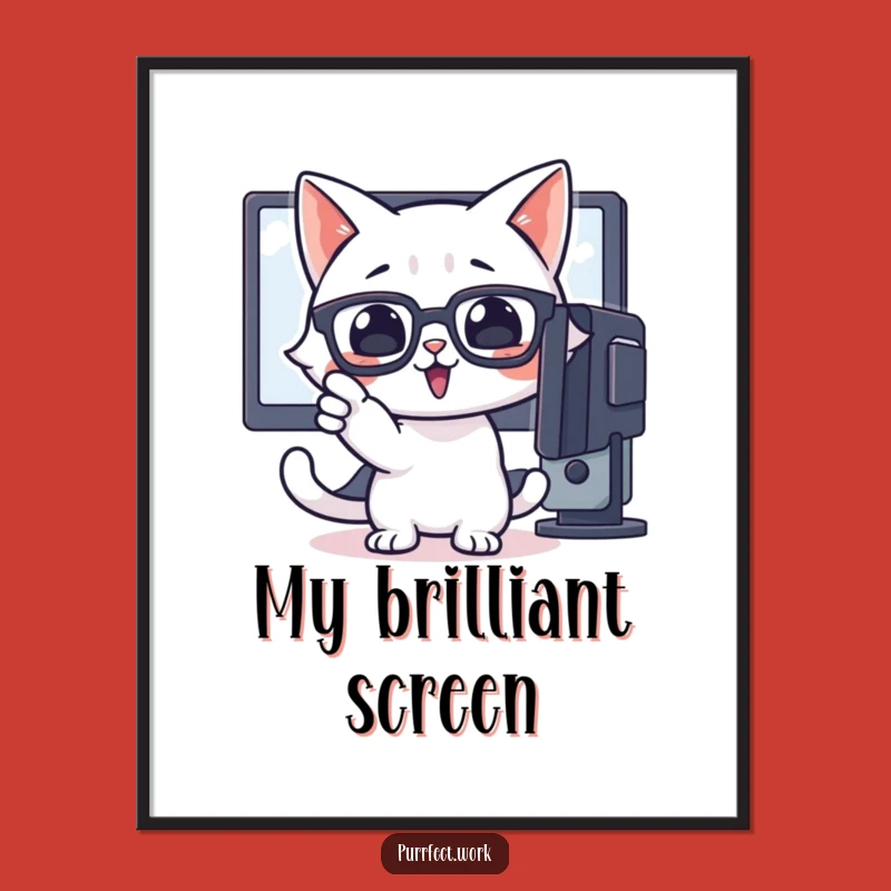 Funny Cat Glasses Art Print - Enthusiastic Tech Pointer Wall Decor Gift