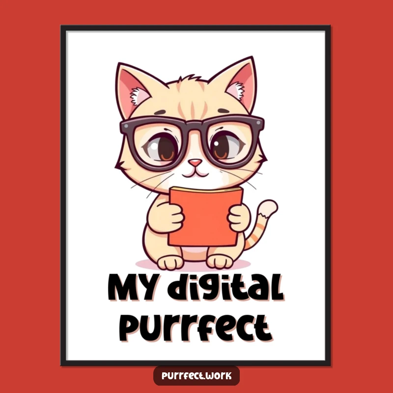 Funny Cat Reading Glasses Digital Print: Instant Hilarious Decor for Screen Lovers