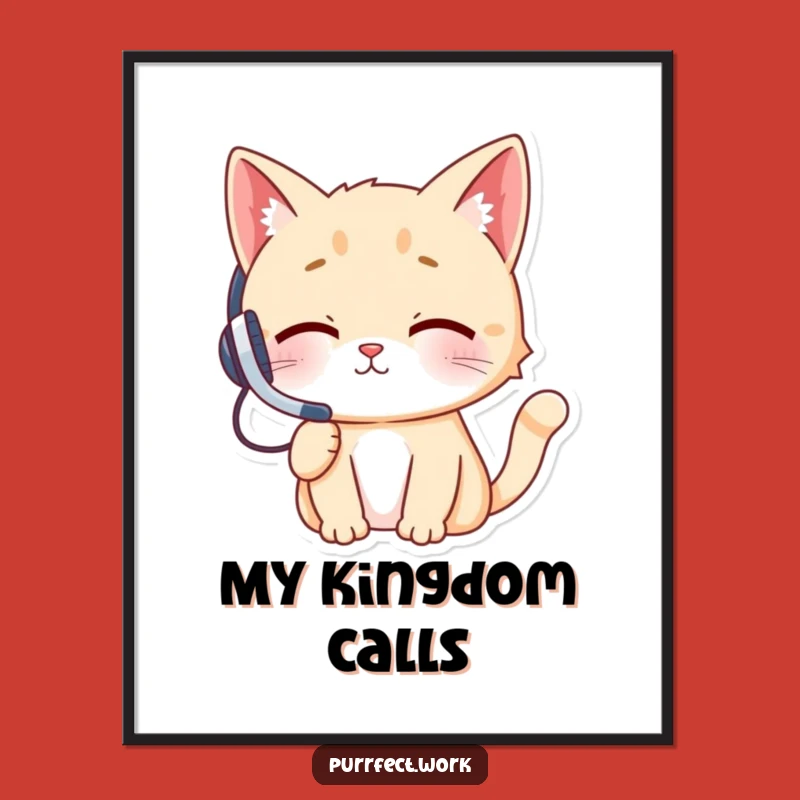 Funny Cat Headset Digital Art: Cheeky Feline's Hilarious Call, Instant Wall Decor