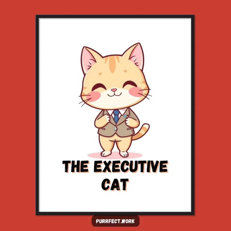 Funny Cat Boss Digital Art: Dapper Feline in Suit, Desk Dominance, Instant Download